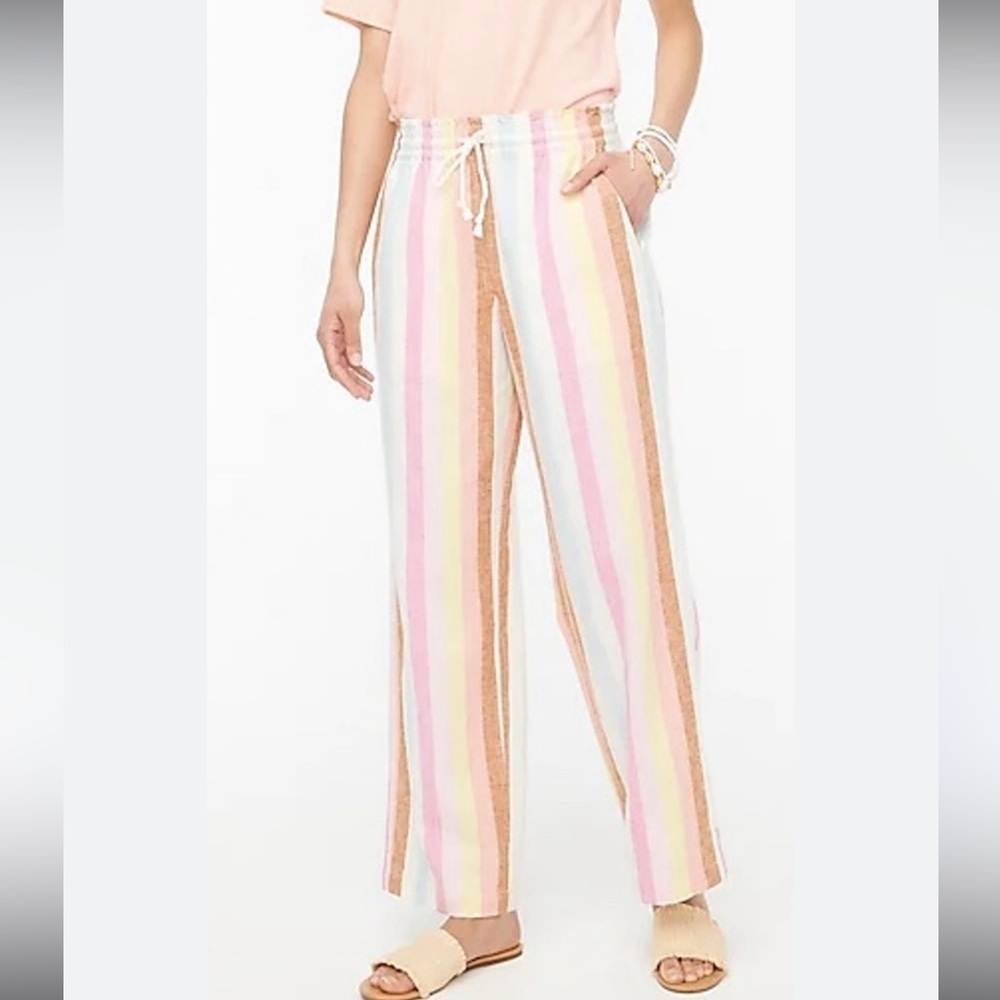 J.Crew Linen-cotton paper-bag drawcord pant wide leg size S boho beach